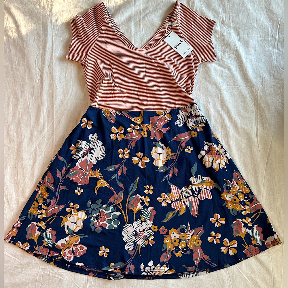 Pact Shell Stripe/ Floral Charm Navy Helena Crossback Mini Dress size XL